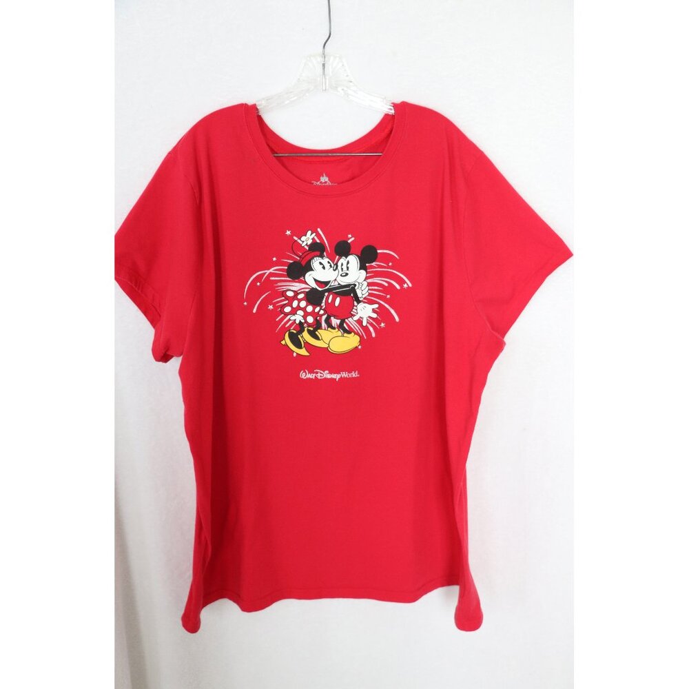 Disney Parks short sleeve red tee, Mickey and Minnie fireworks, 3X
